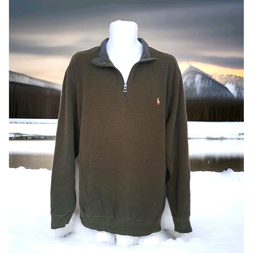Polo Ralph Lauren Quarter Zip Sweater Men's XLT Olive Green Long Sleeve Pullover